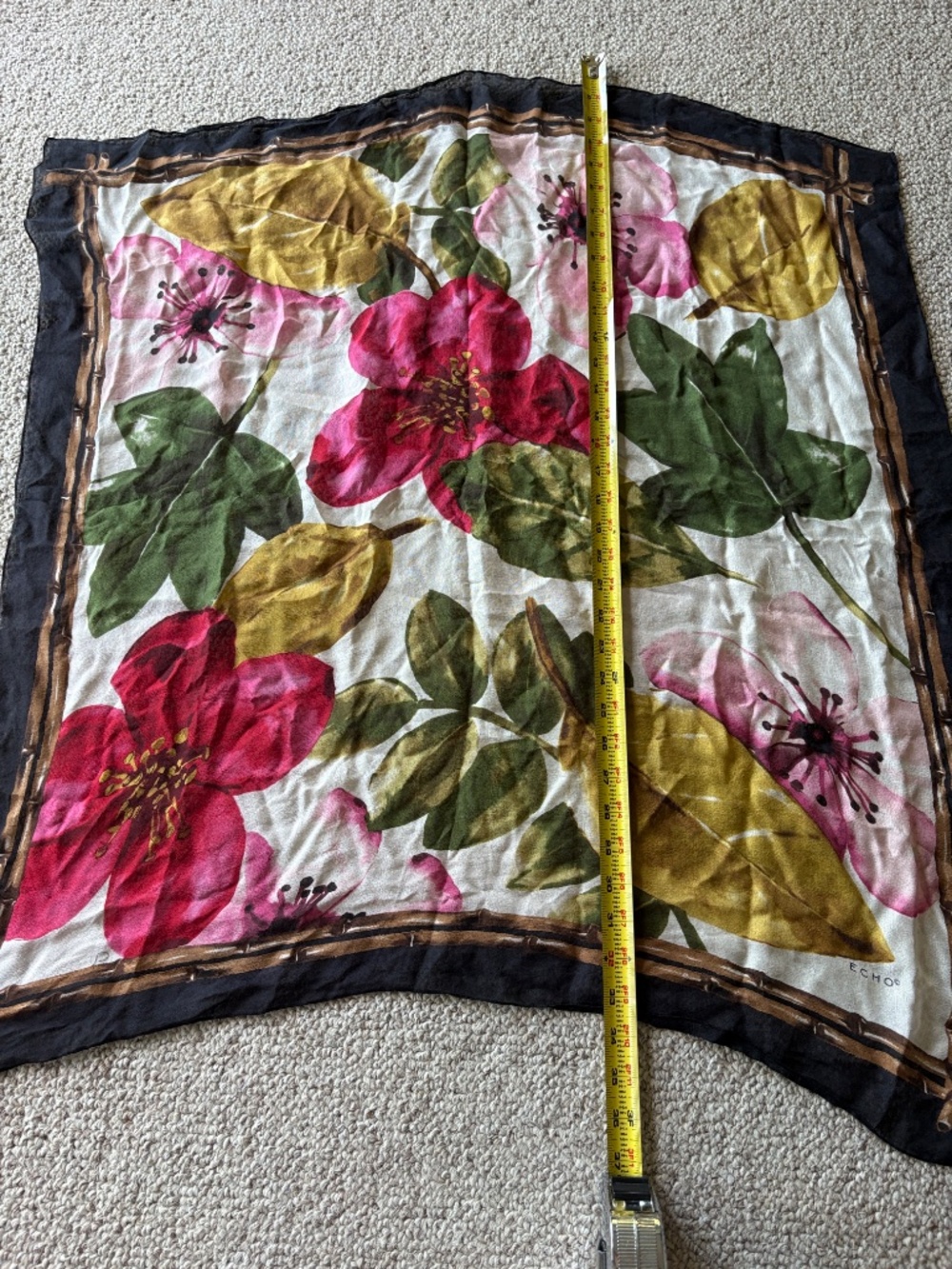 Vintage Echo Silk Floral Botanical Scarf Cottagecore Coastal Grandma Glam Chic - Picture 5 of 5